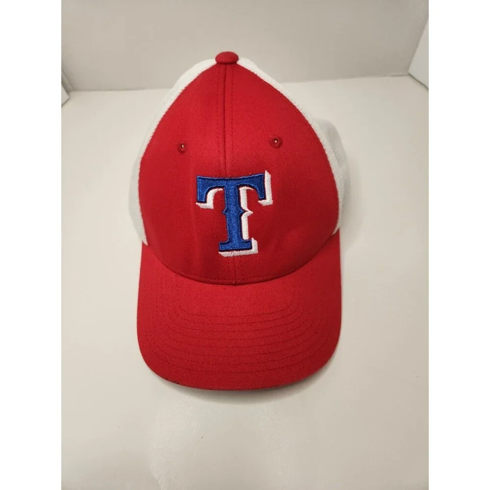Texas Rangers Hat Cap Snap Back Trucker Mesh MLB Baseball Red 110‎ Flexfit Tech
